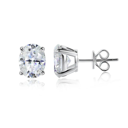 Zethech oval-cut moissanite stud earrings for women in sterling silver plated with 18k gold, featuring 1.4ct certified gemstones.