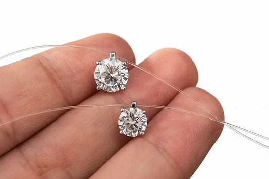 Zethech Signature Silhouette Moissanite Pendant necklace with oval-cut, pear, marquise, and round brilliant-cut moissanite stones on silver chain