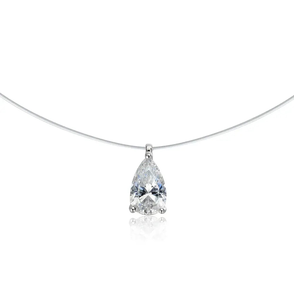 Zethech Signature Silhouette Moissanite Pendant necklace with oval, pear, and marquise cuts in S925 silver, 45cm length.