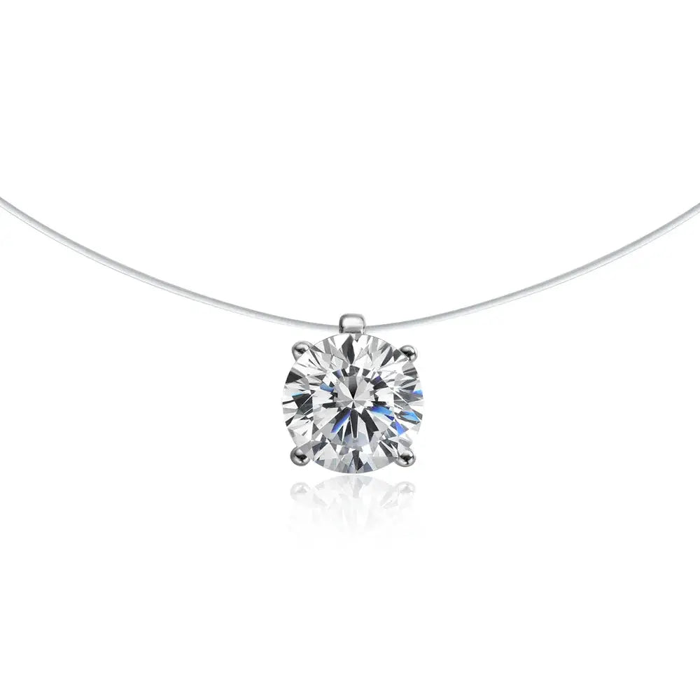 Zethech Signature Silhouette Moissanite Pendant necklace with oval-cut, 1ct gemstone on a silver fishing line chain.