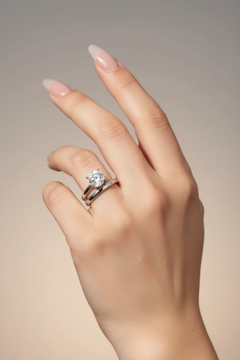 Zethech 2CT Moissanite Solitaire Ring in silver with sparkling brilliant cut, perfect for women’s wedding bands and jewelry.