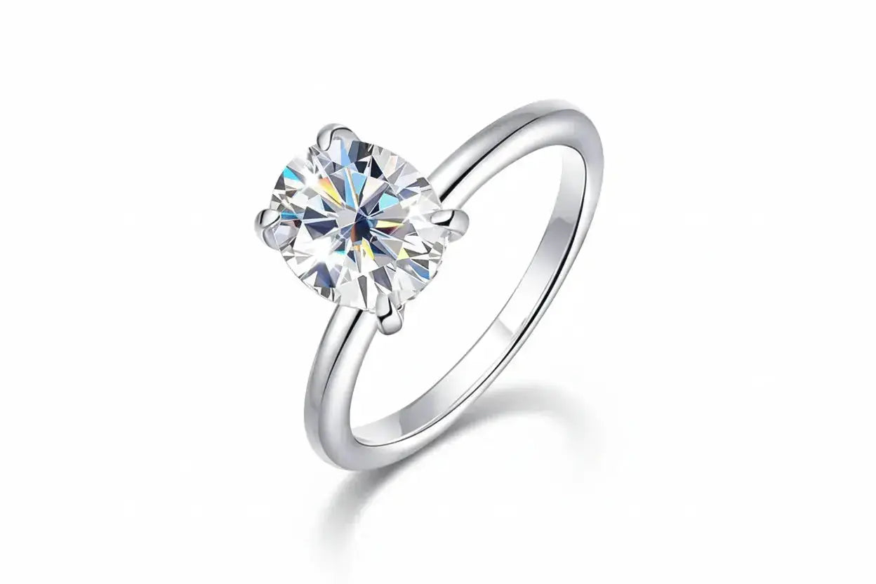 Zethech vintage glamour 2-3ct oval cut Moissanite ring in 18k plated silver, featuring a sparkling solitaire design for women.