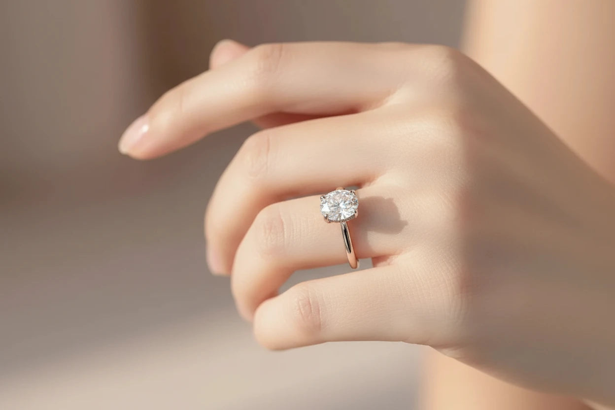 Zethech vintage 3ct oval cut moissanite ring in 18k plated silver, featuring a sparkling bridal solitaire design for women.