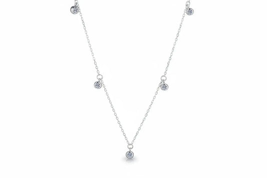 Zethech classic moissanite solitaire necklace with 3mm round lab diamond in white gold, sterling silver, dainty daily jewelry.