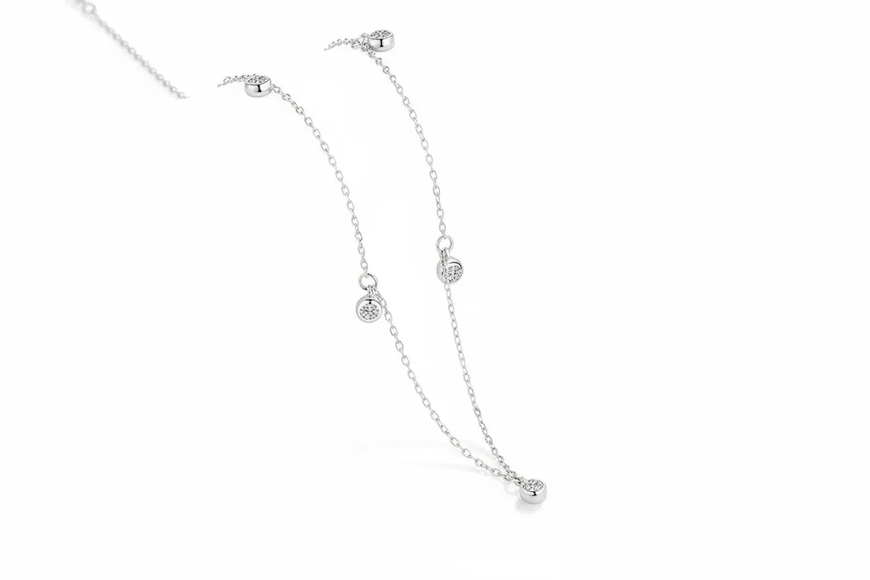 Zethech Classic Moissanite Solitaire Necklace featuring a 3mm round lab diamond in white gold sterling silver jewelry for women.