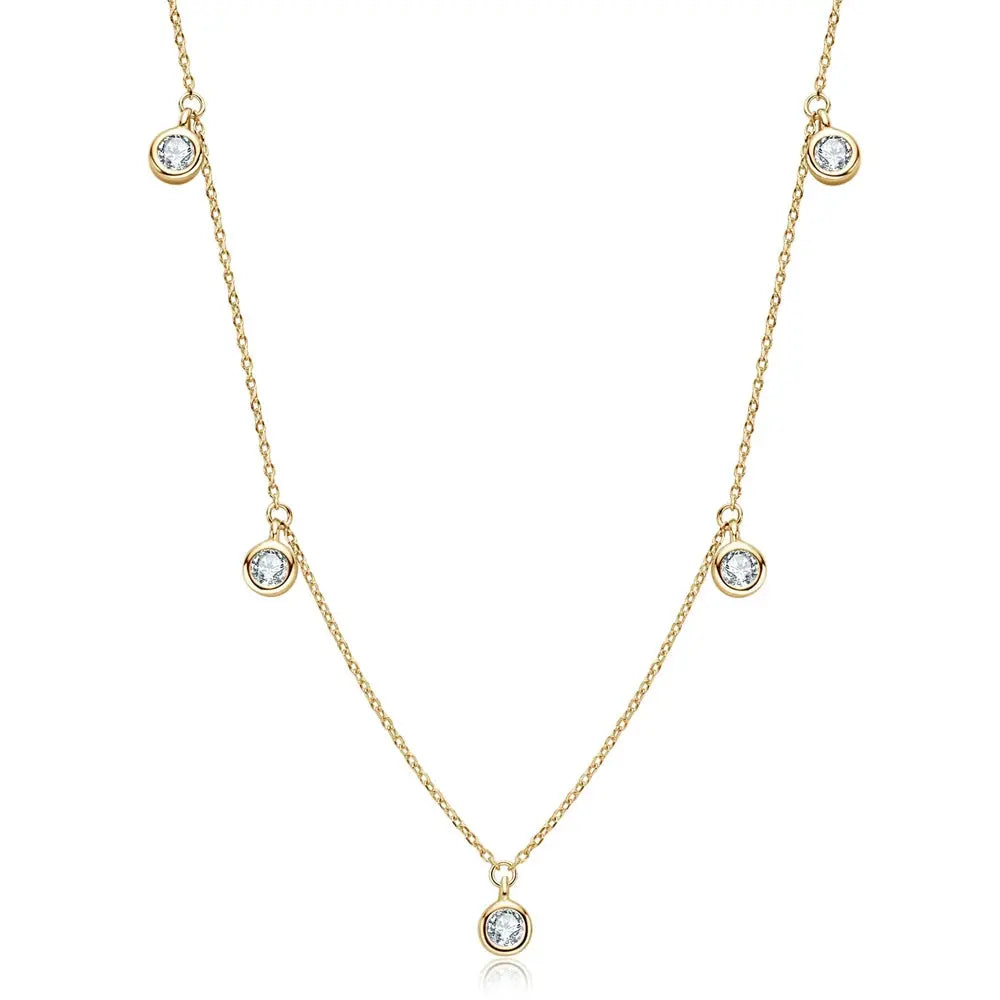 Zethech Classic Moissanite Solitaire Necklace with 3mm round lab diamond in white gold on sterling silver chain, dainty jewelry for women