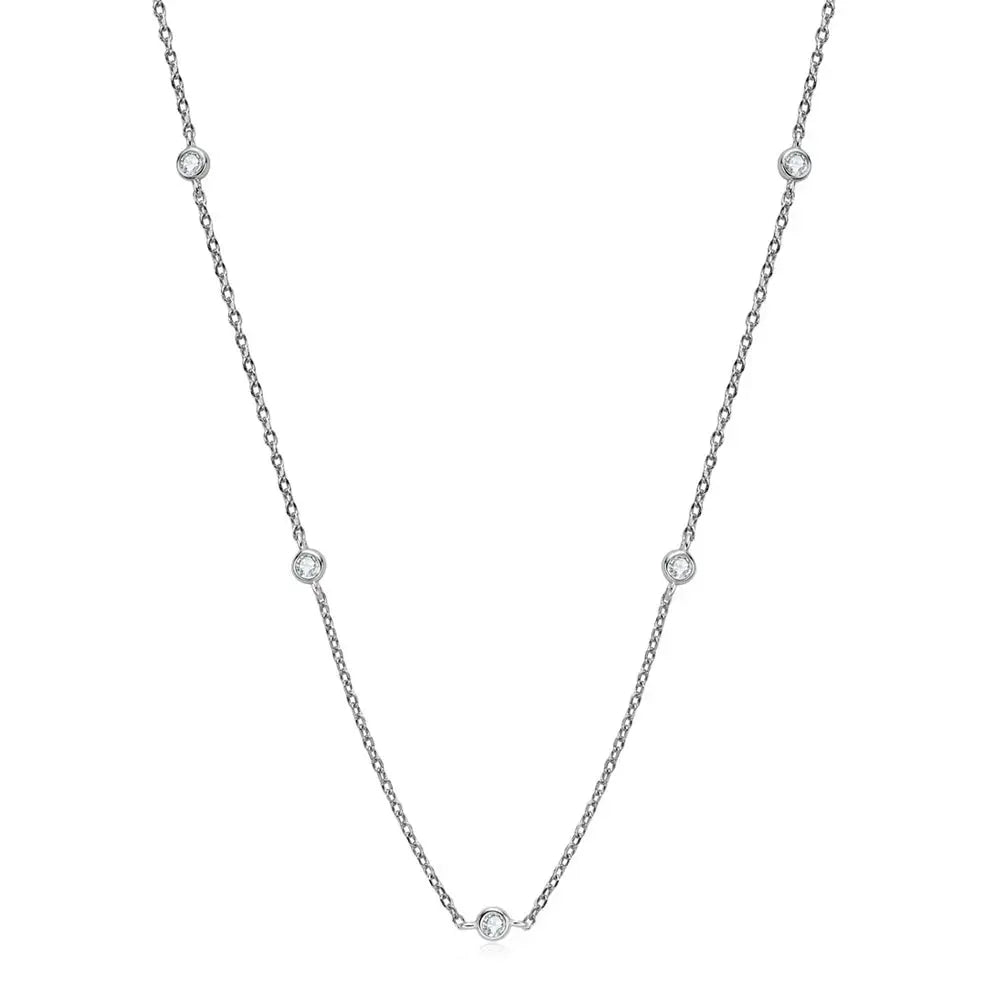 Zethech classic moissanite solitaire necklace with 3mm round lab diamond in white gold setting, sterling silver, dainty jewelry for women