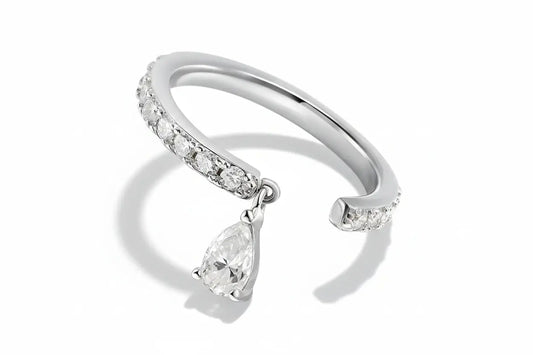 Zethech 0.5CT pear cut moissanite ring for women, sterling silver jewelry with a sparkling lab diamond-like gemstone.