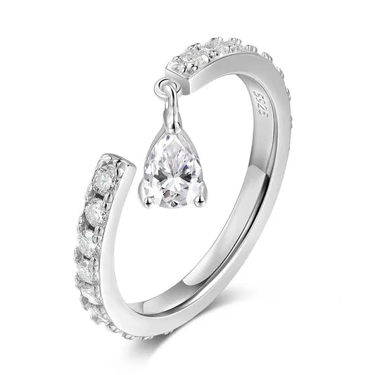 Zethech 0.5CT pear cut moissanite ring in sterling silver, elegant jewelry for women with a sparkling lab-grown diamond appearance.