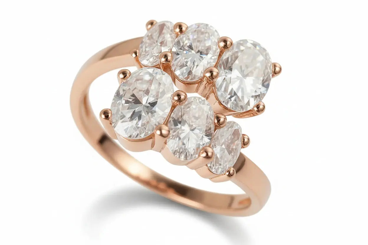 Zethech Oval Moissanite Engagement Ring in white gold finish