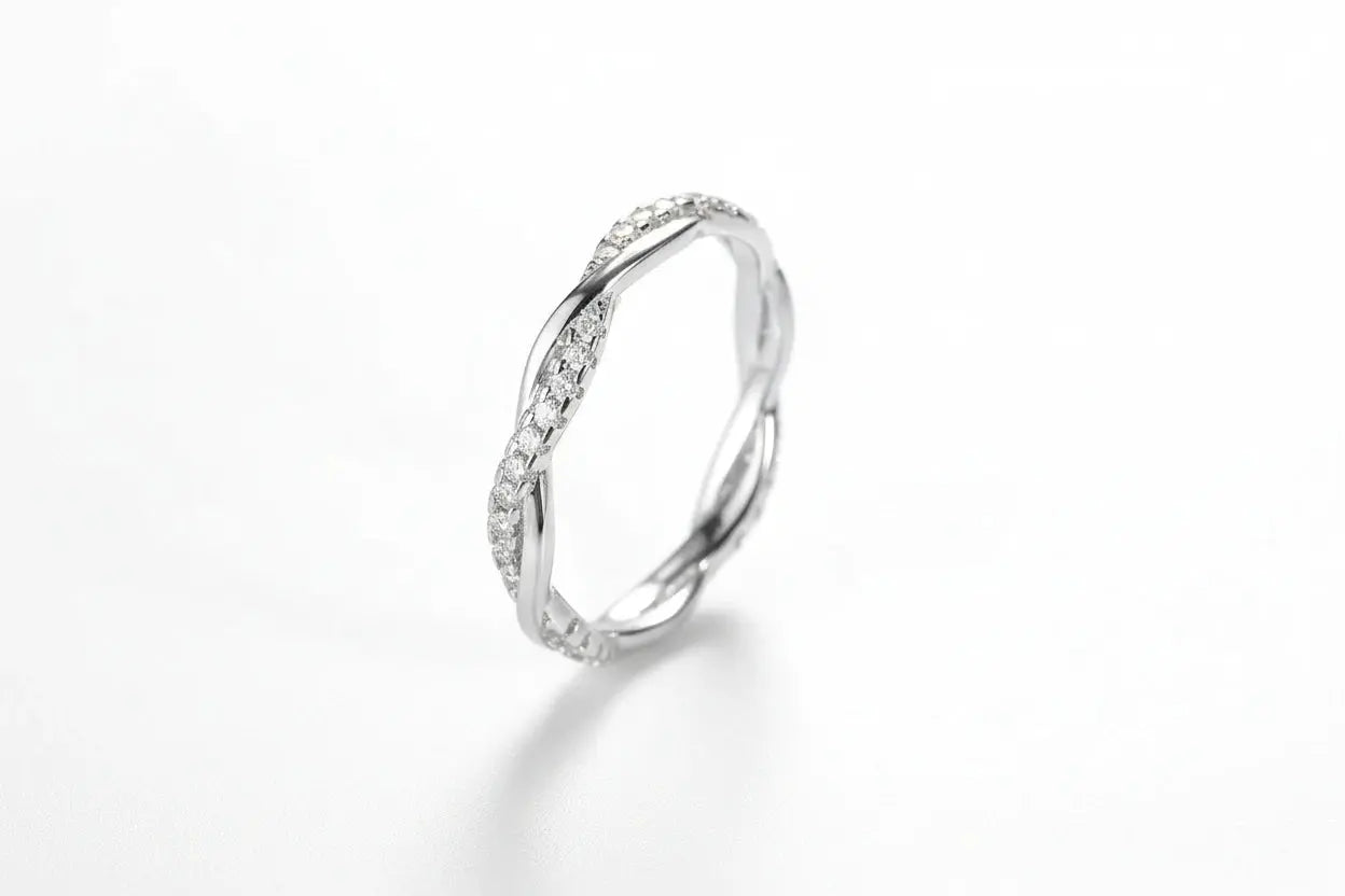 Zethech Twisted Eternity Moissanite Ring with stackable band design