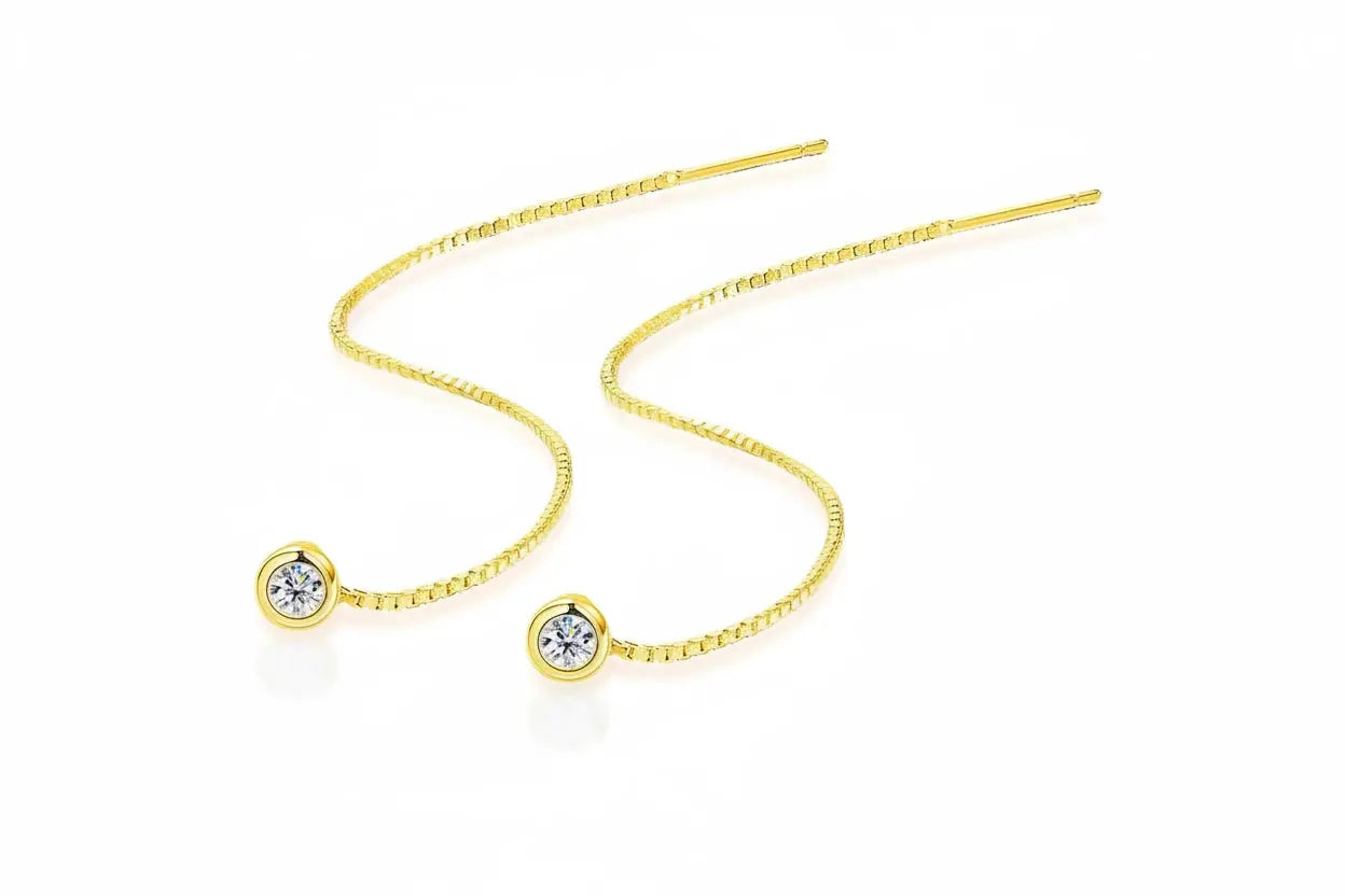 Zethech Cascading Drop Earrings in rose gold with delicate tassel chain