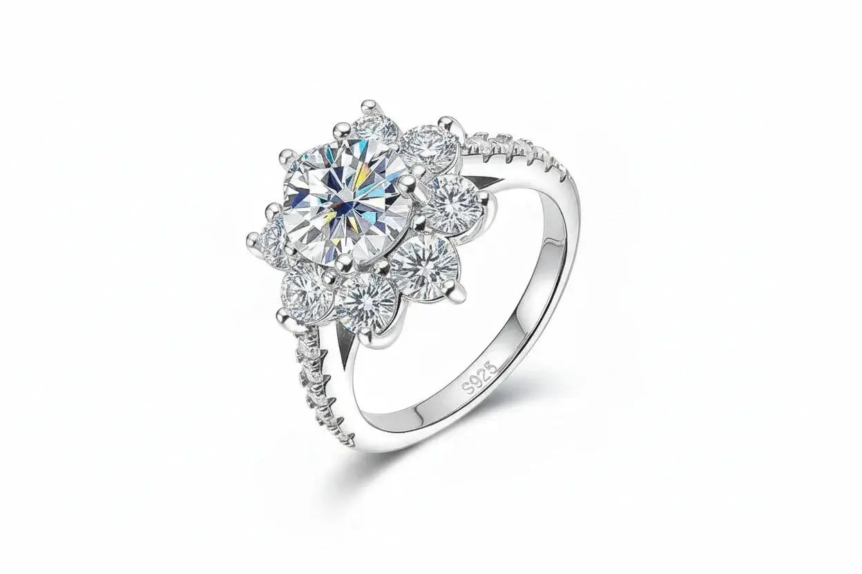 Zethech Halo Moissanite Engagement Ring with floral halo design