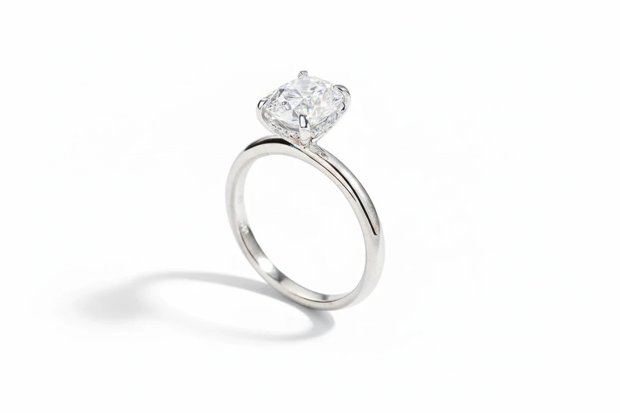 Zethech Oval Vintage Moissanite Ring in plated silver finish