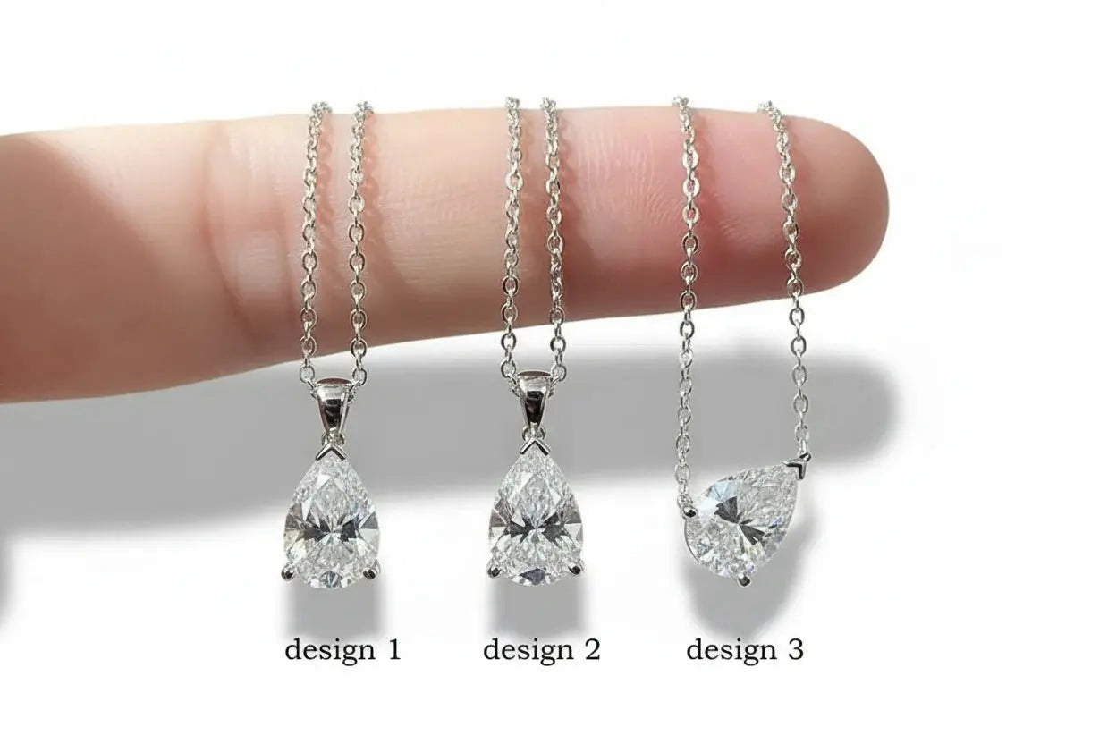 Elegant Zethech pear-cut moissanite necklace with 1-4 carats, gold chain, and fine jewelry design, perfect for women and girls.