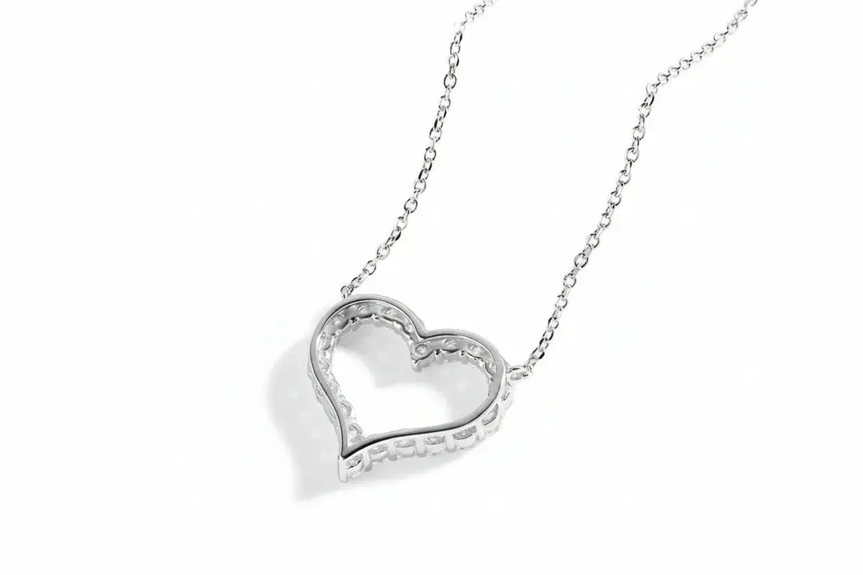 Zethech Radiant Heart Moissanite Pendant Necklace with 0.3ct total weight in S925 silver-plated platinum, featuring heart-shaped moissanite.