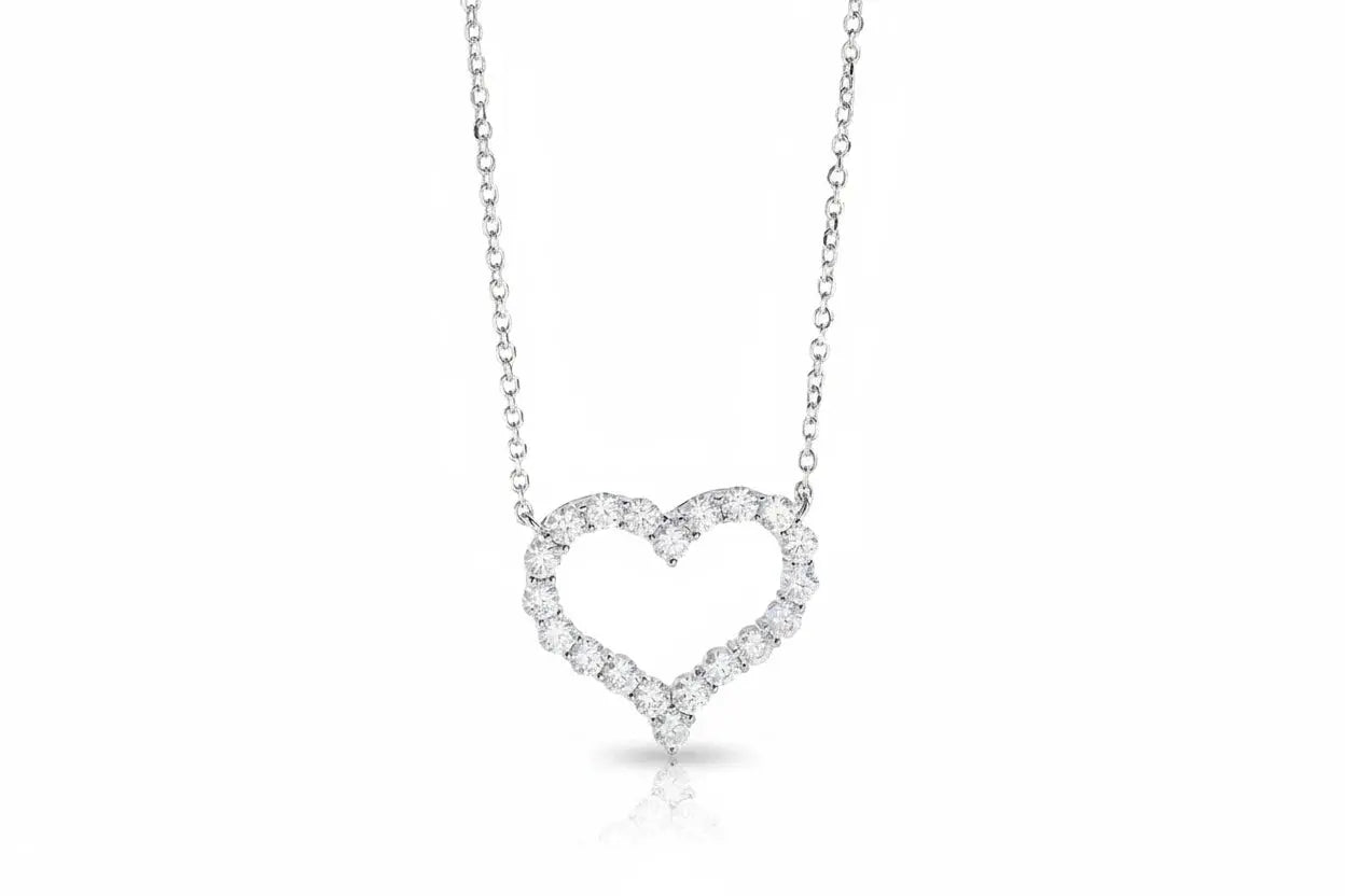 Zethech radiant heart moissanite pendant necklace for women, silver-plated platinum, with sparkling heart-shaped simulated diamonds.