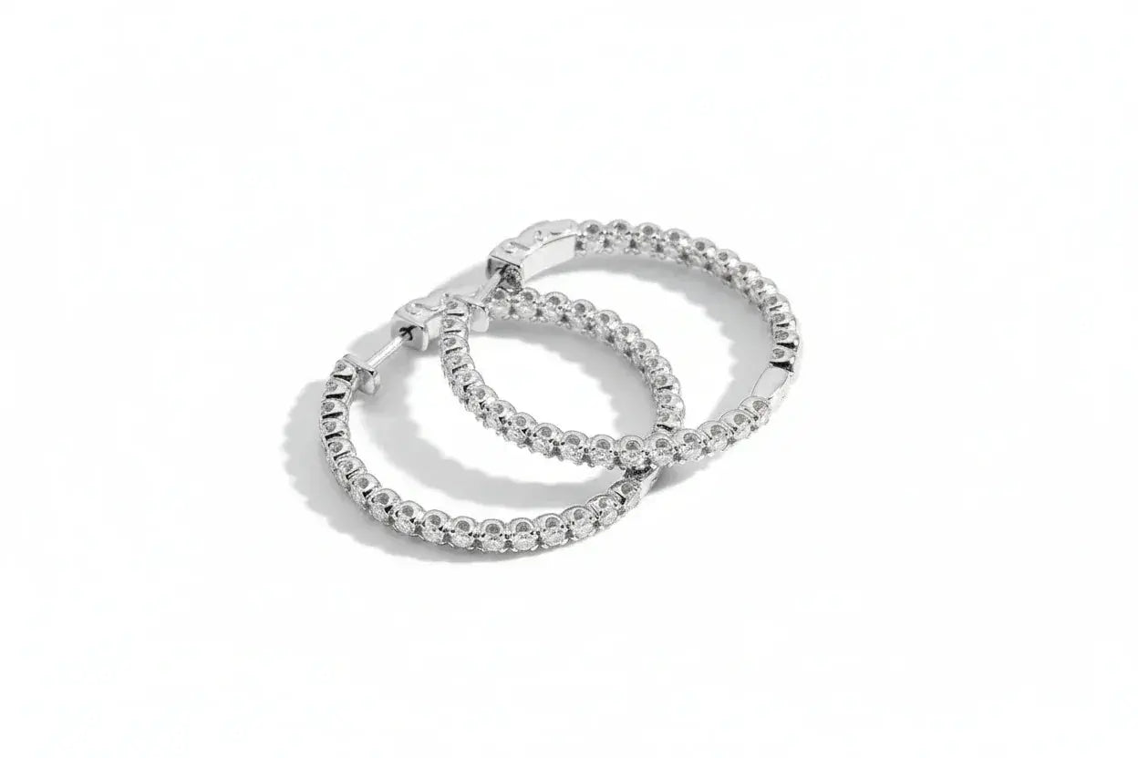 Silver Zethech Starlight Glamour full moissanite statement hoops with sparkling gemstones, bold and elegant jewelry design.