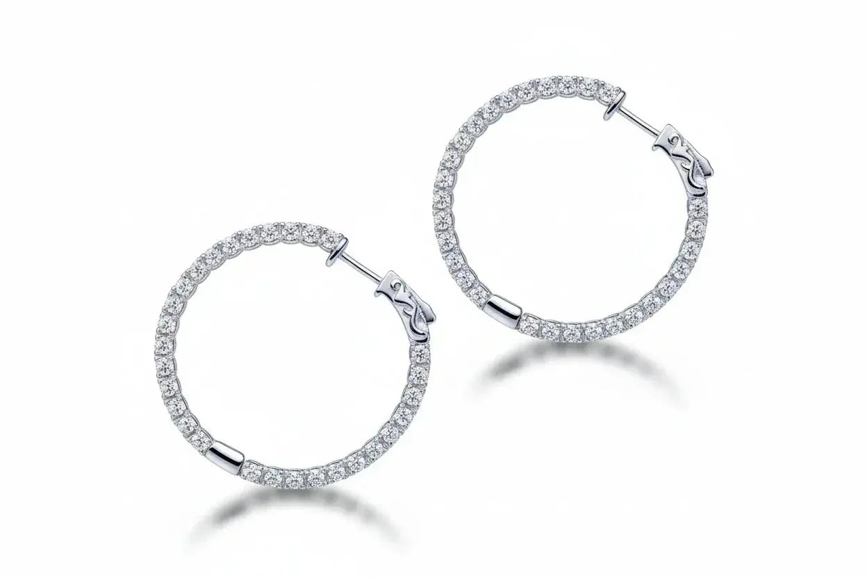 Silver Zethech Starlight Glamour full moissanite statement hoop earrings with sparkling gemstones.