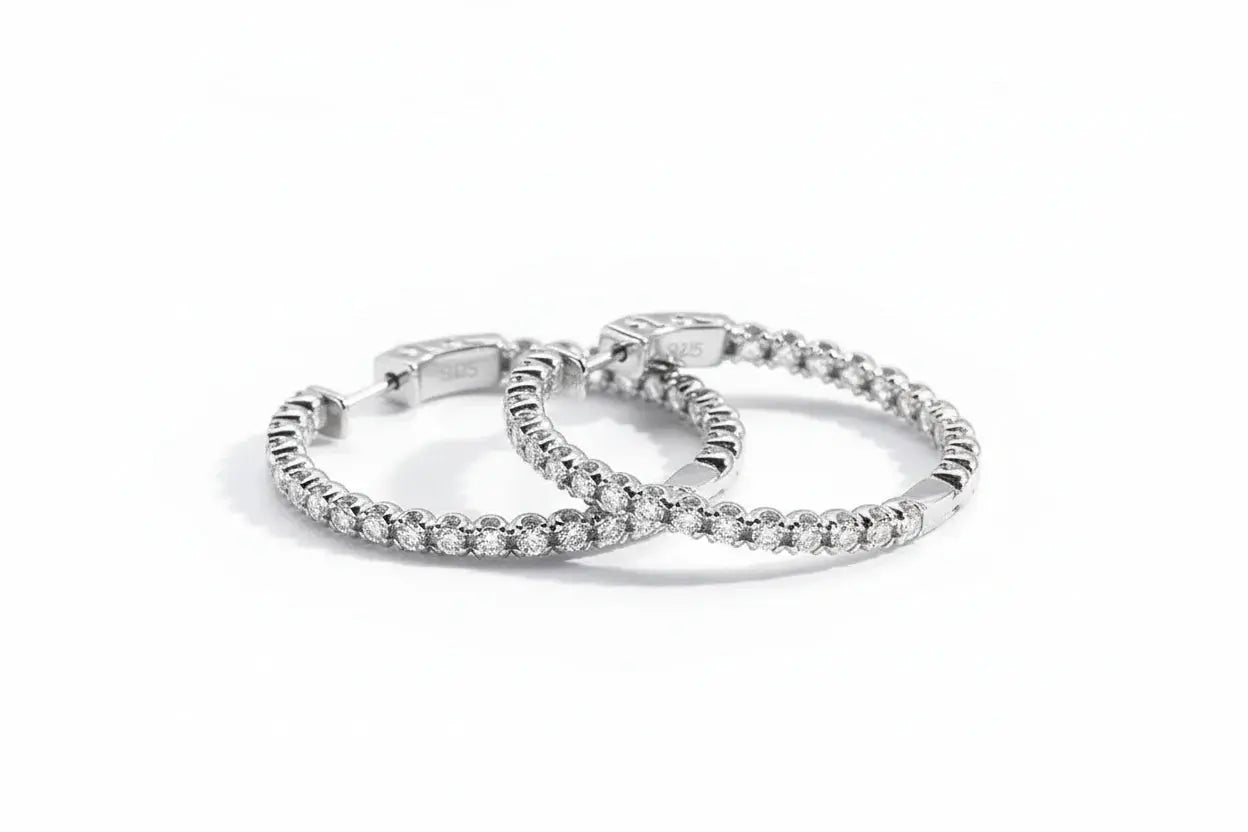 Silver Zethech Starlight Glamour Moissanite Statement Hoop Earrings with sparkling full moissanite stones.