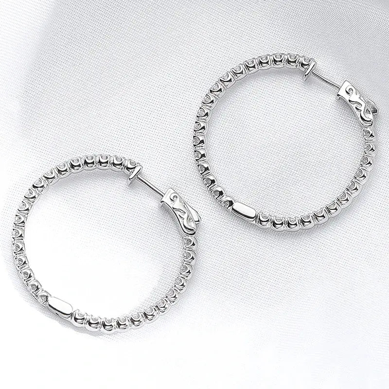 Zethech full moissanite statement hoops in silver color, featuring sparkling starlight glamour design with 1.74ctw moissanite gemstones.