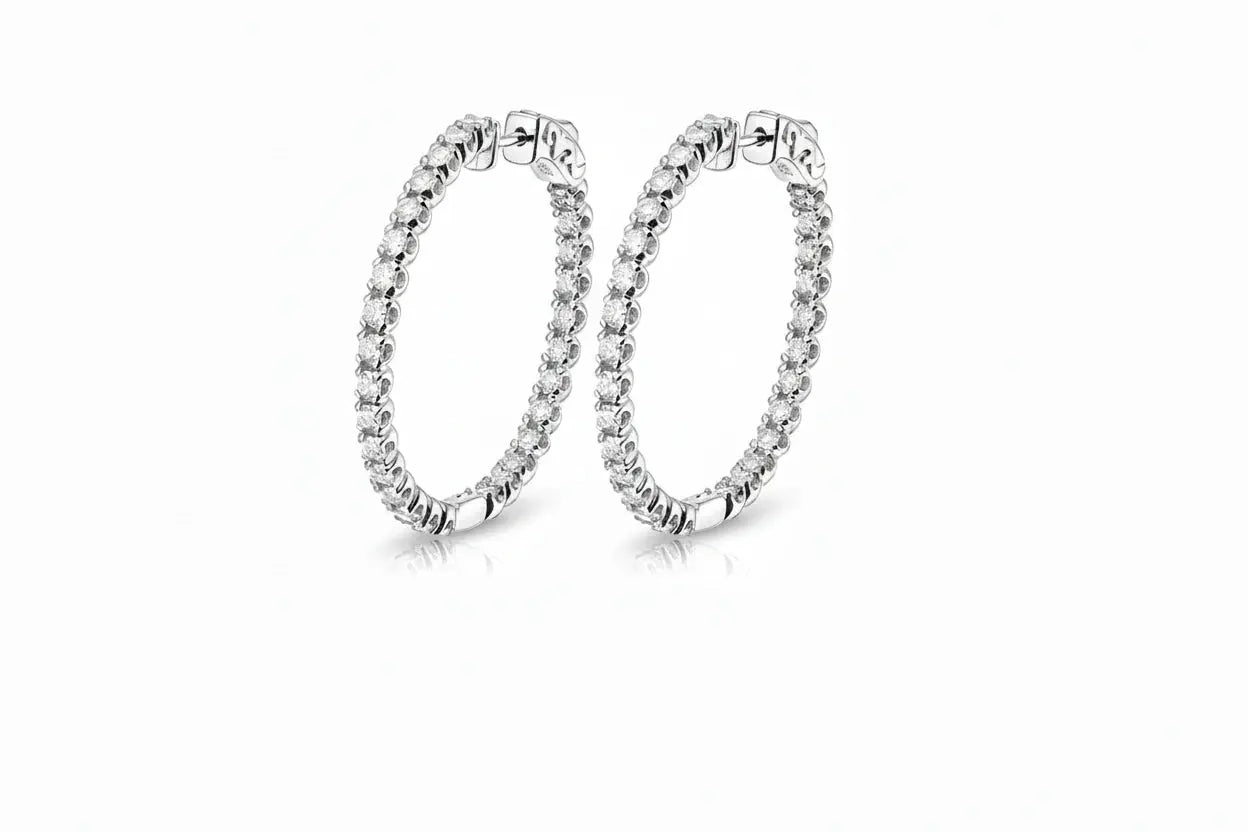 Silver Starlight Glamour Moissanite Statement Hoop Earrings by Zethech featuring full 1.74ctw moissanite stones.