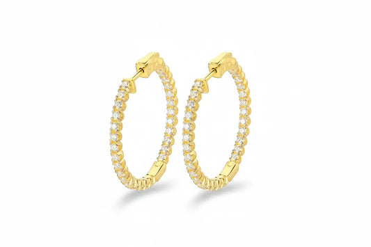 Silver Starlight Glamour Moissanite Statement Hoop Earrings by Zethech with sparkling full moissanite stones, 1.74 carats total weight.