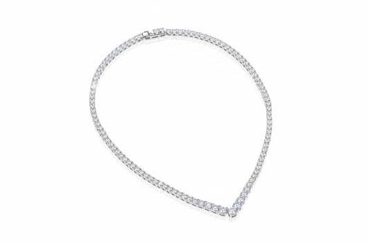 Zethech Moissanite tennis necklace for women in rose gold, V-style, 14-inch sterling silver plated with 18k white gold finish.