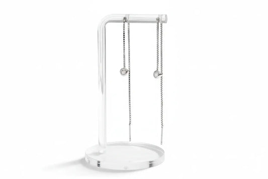 Rose gold Moissanite tassel drop earrings by Zethech with sparkling 925 silver, featuring 3mm bubble design and lab-grown diamonds.