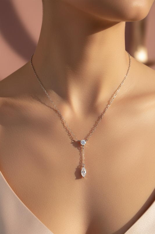 Rose gold Marquise pendant necklace by Zethech with zircon gemstone, 45cm sterling silver chain, dainty and elegant for women.