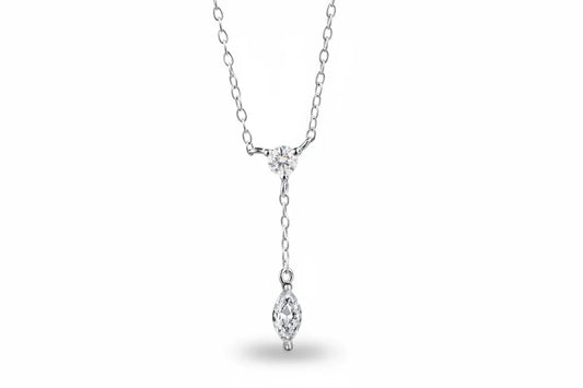 Rose gold Zethech moissanite pendant necklace with marquise cut gemstone, sterling silver chain, 45cm length, elegant jewelry for women.