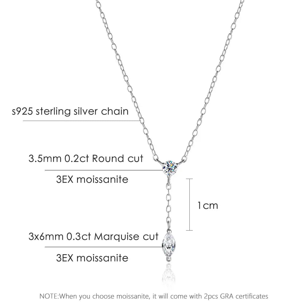 Zethech rose gold sterling silver necklace with marquise cut moissanite pendant, 45cm chain, dainty jewelry for women.