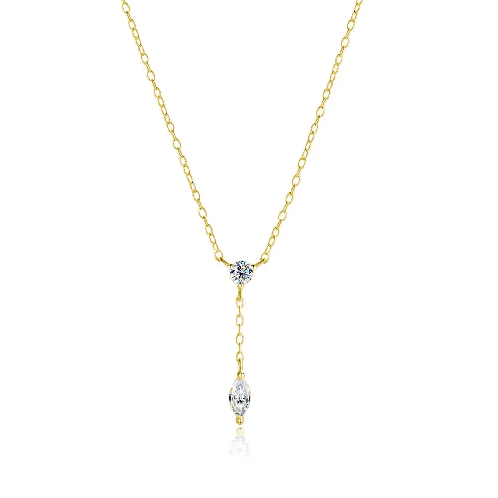 Zethech Midnight Sparkle marquise cut moissanite pendant necklace in rose gold, 45cm sterling silver chain, dainty and elegant.