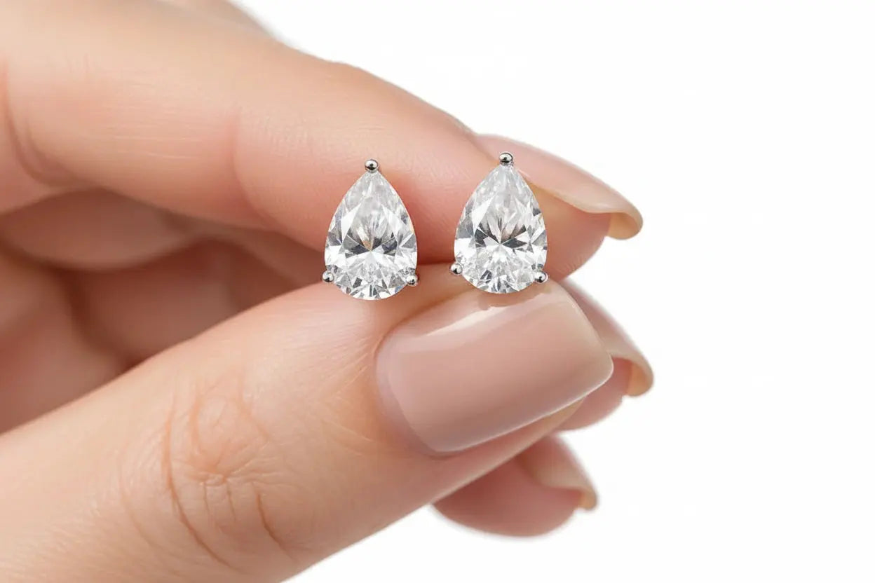 Zethech silver pear-shaped moissanite stud earrings with 1ct each, sterling silver and 18k gold plating, wedding jewelry for women
