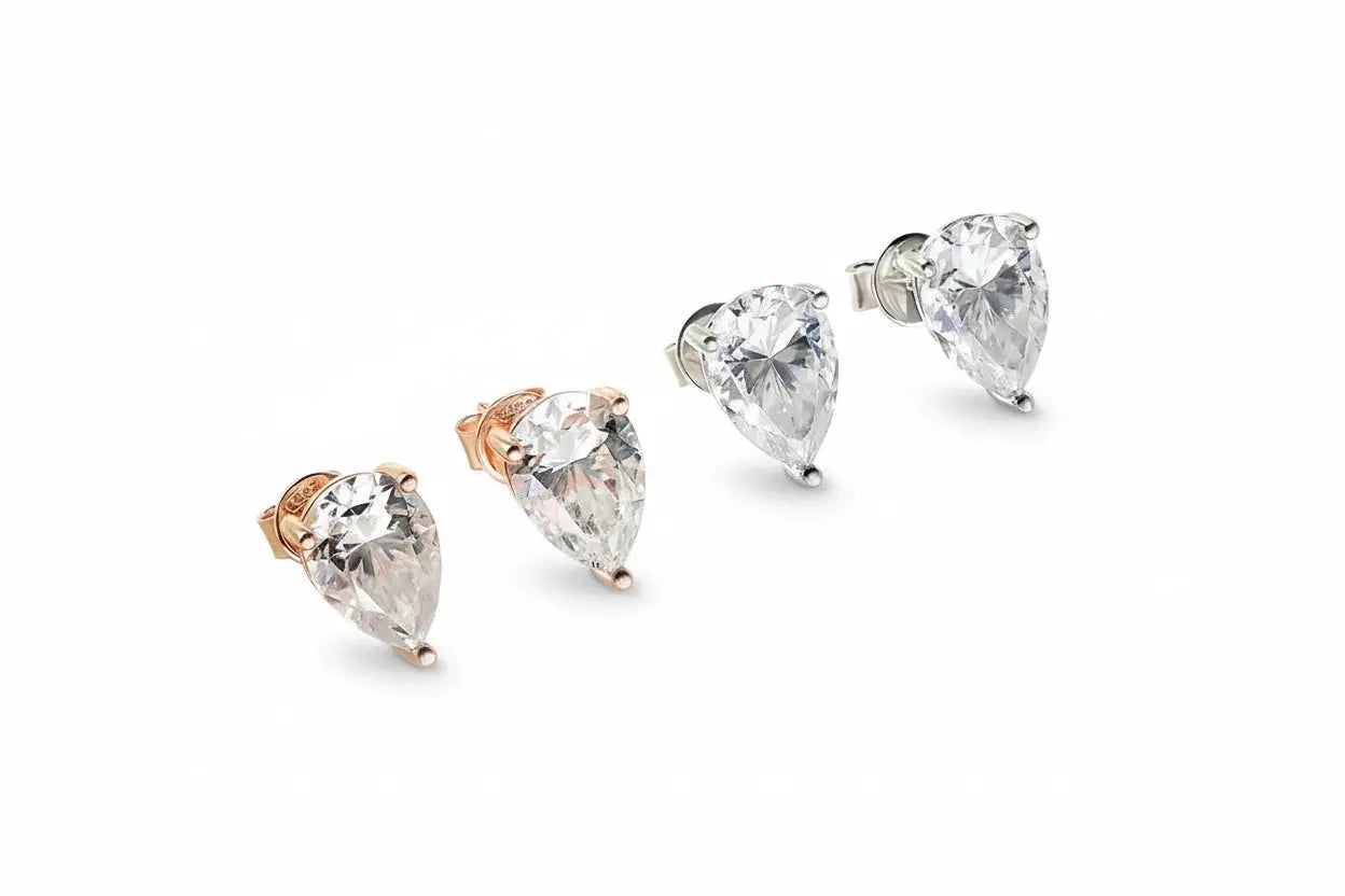 Zethech sterling silver stud earrings with 1ct pear cut moissanite gemstones, 18k gold-plated, perfect for elegant wedding jewelry