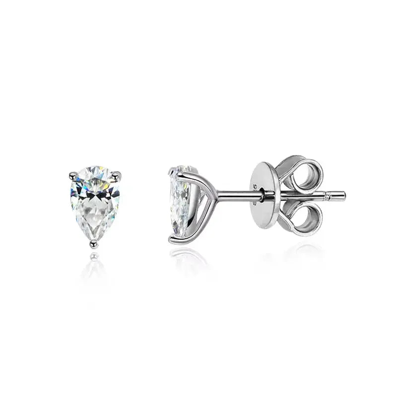 Zethech silver-tone pear cut moissanite stud earrings with 1ct each, sterling silver and 18k gold plating, perfect for women.