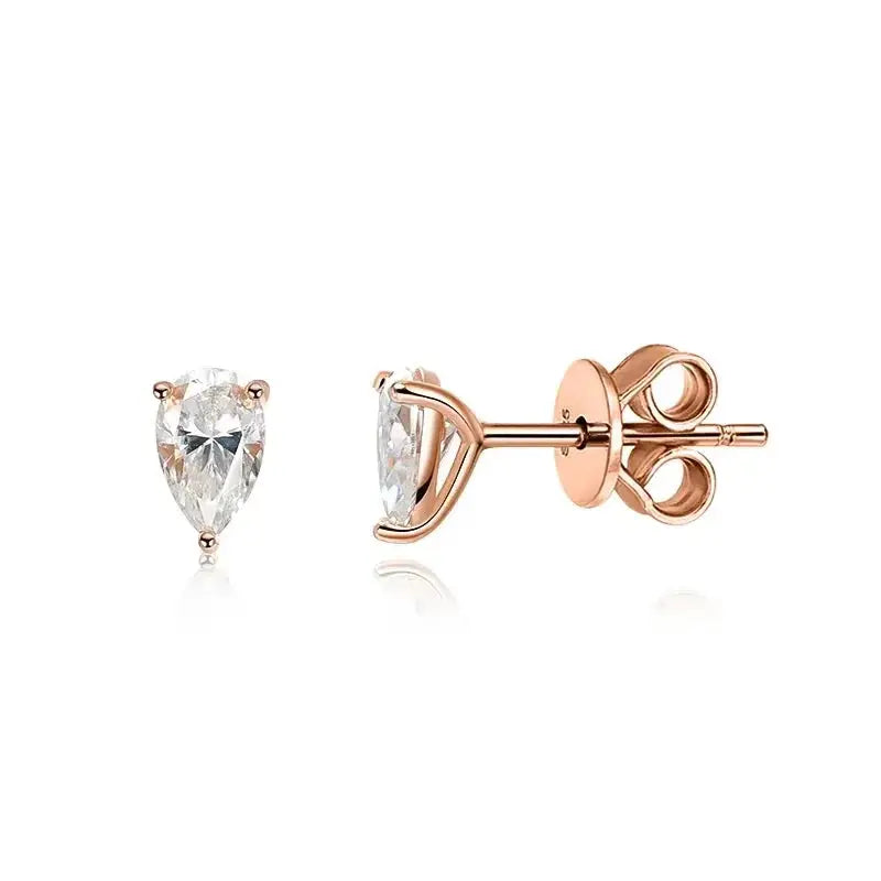 Silver-colored Zethech Radiant Teardrop Moissanite Stud Earrings with pear cut, 1ct each, sterling silver and 18k gold plating.