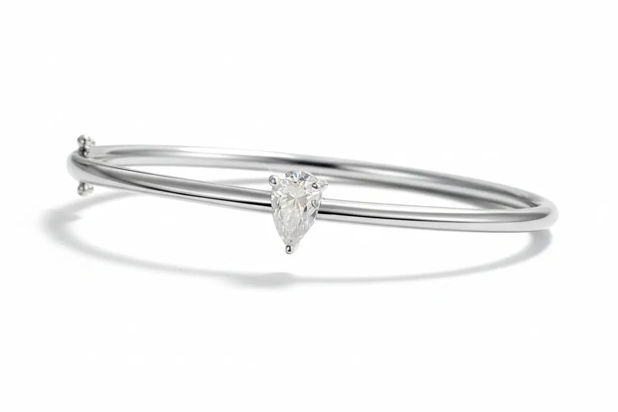 Zethech Pear Solitaire Bangle in S925 sterling silver with pear-cut moissanite