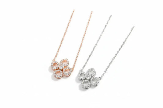 Silver Zethech Moissanite flower necklace with sparkling pendant, sterling silver chain for women, elegant jewelry gift idea