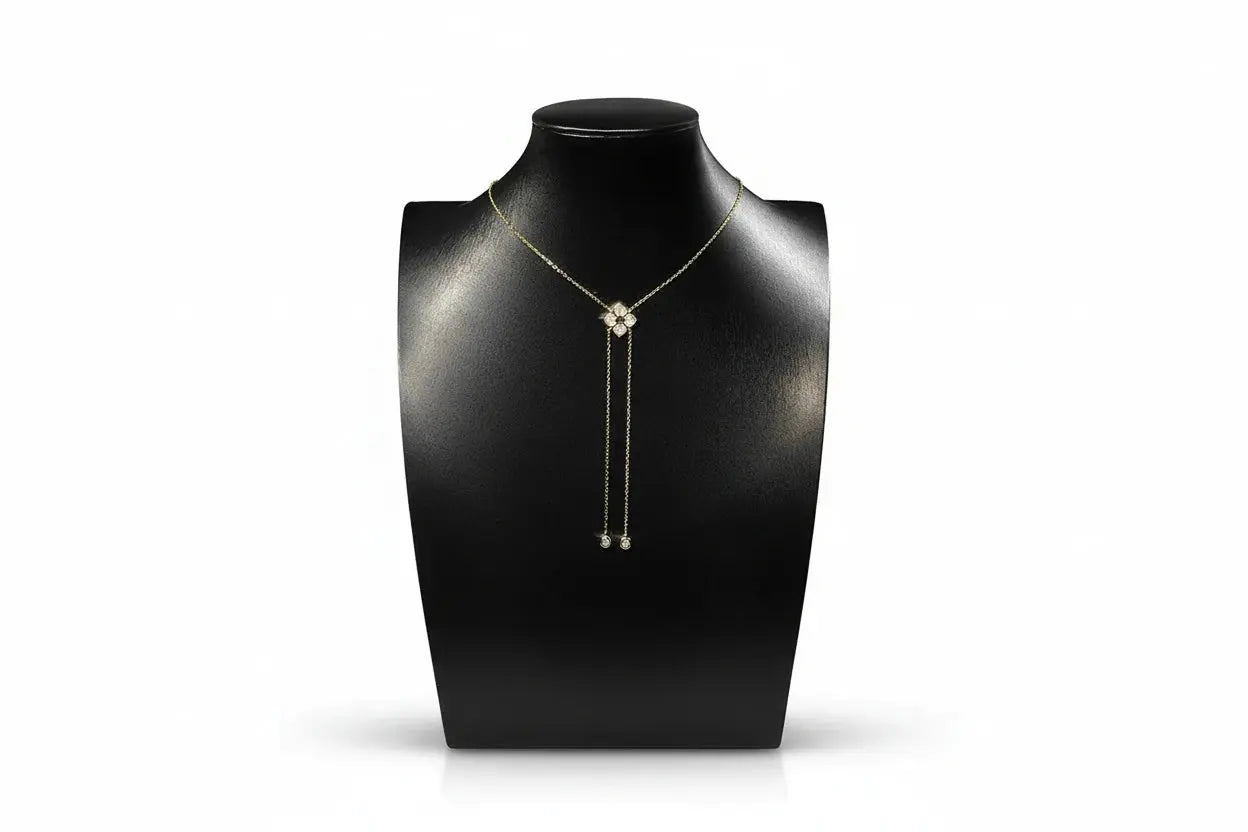 Silver floral moissanite pendant necklace by Zethech featuring sparkling gemstone and intricate floral design.