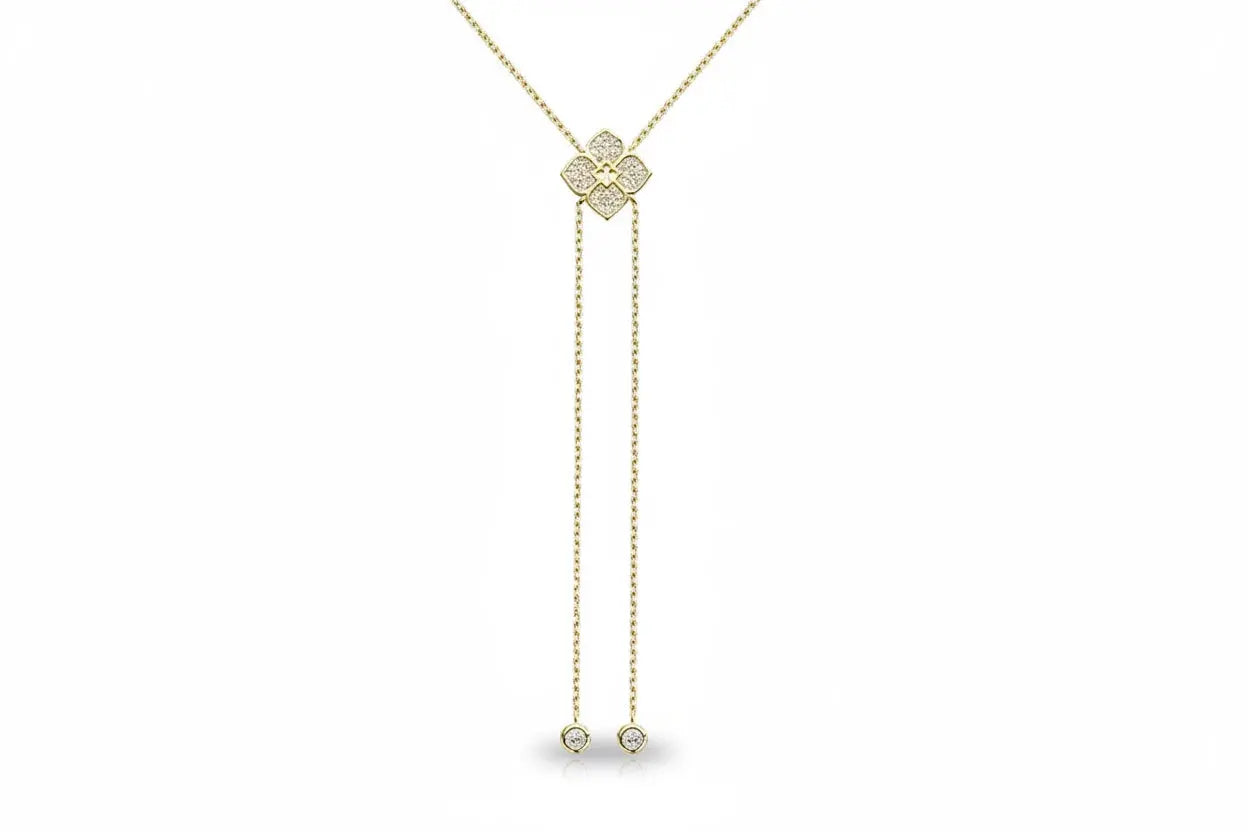 Silver floral moissanite pendant necklace by Zethech with sparkling gemstone and elegant design.