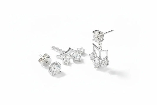 Silver Zethech Luminous Grace 2CTTW Moissanite Drop Earrings with sparkling gemstones and elegant design.