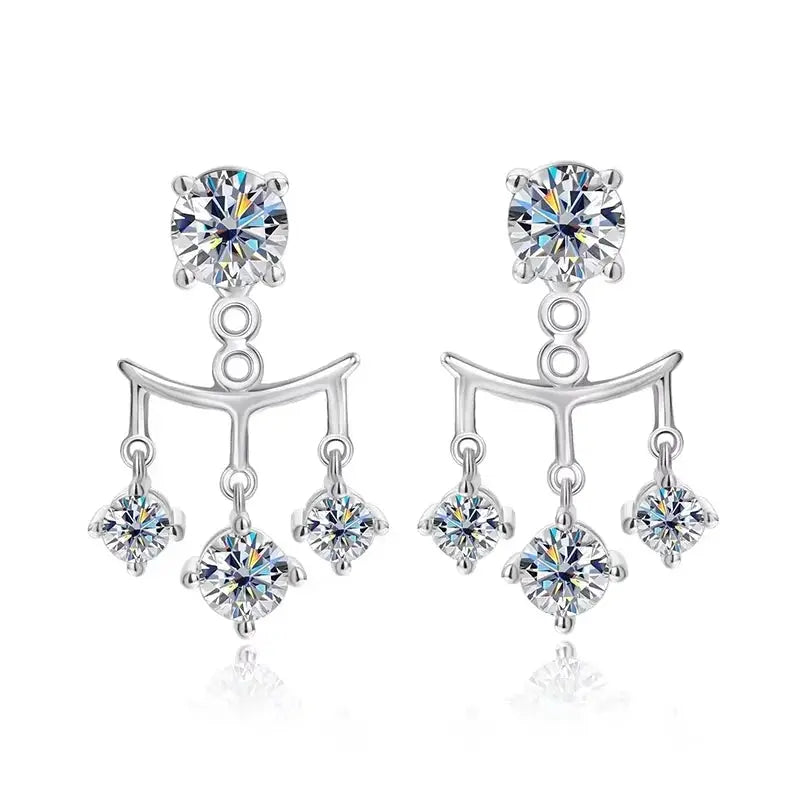 Silver Zethech Luminous Grace 2CTTW Moissanite Drop Earrings with sparkling gemstones and elegant design.