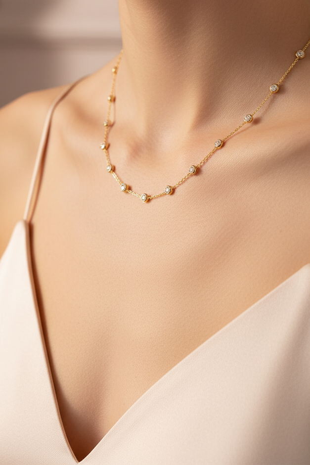 Silver classic tennis necklace with radiant 2cttw moissanite gemstones, featuring a sleek, elegant design by Zethech.