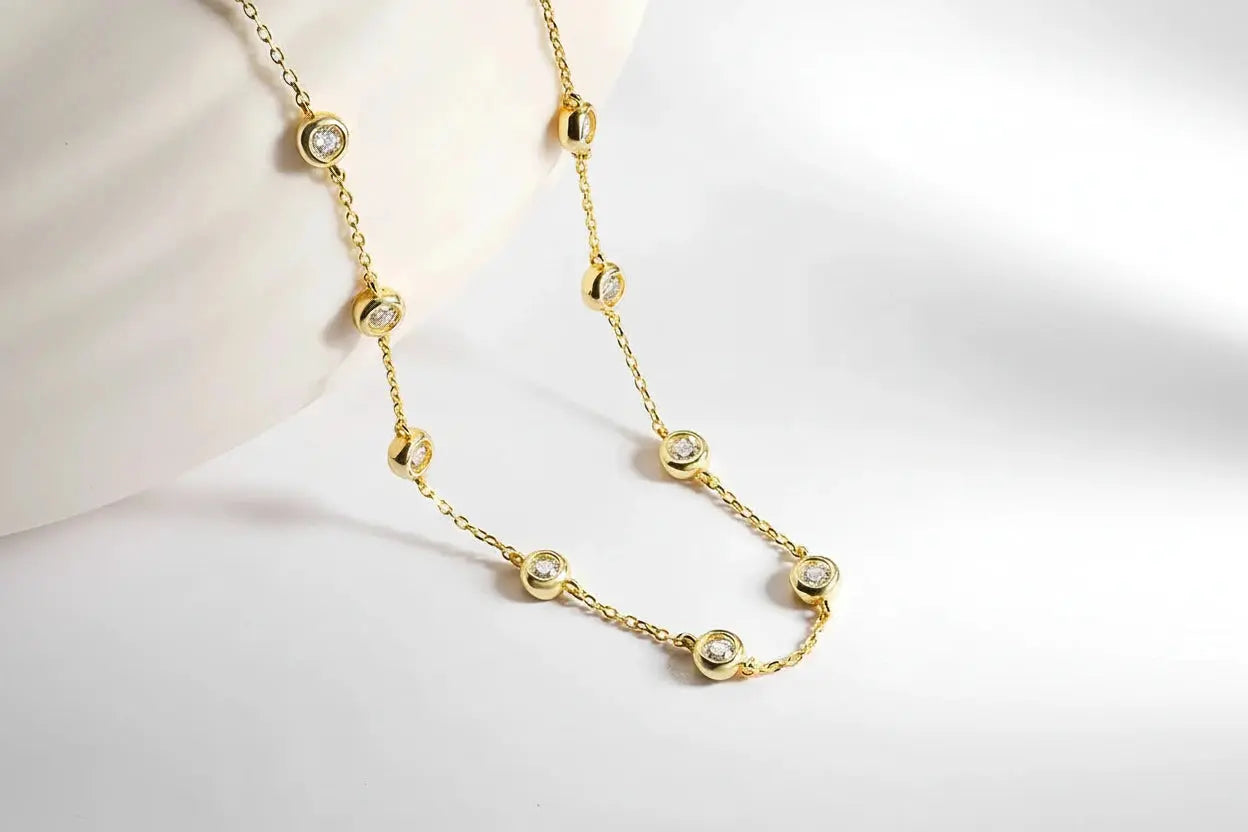 Silver Zethech Radiant Array 2CTTW Moissanite Tennis Necklace with sparkling stones and elegant design.