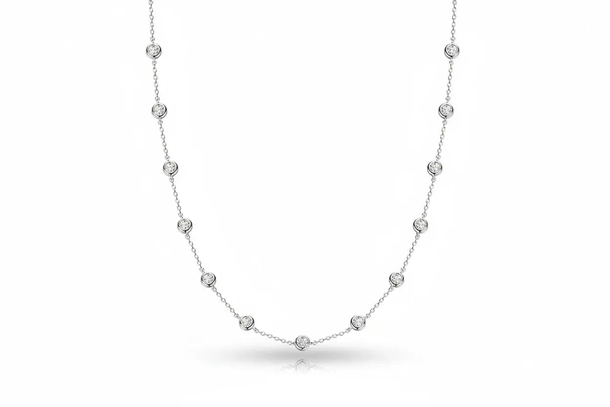 Silver Zethech Radiant Array 2CTTW Moissanite Tennis Necklace featuring dazzling sparkling stones and a sleek design.