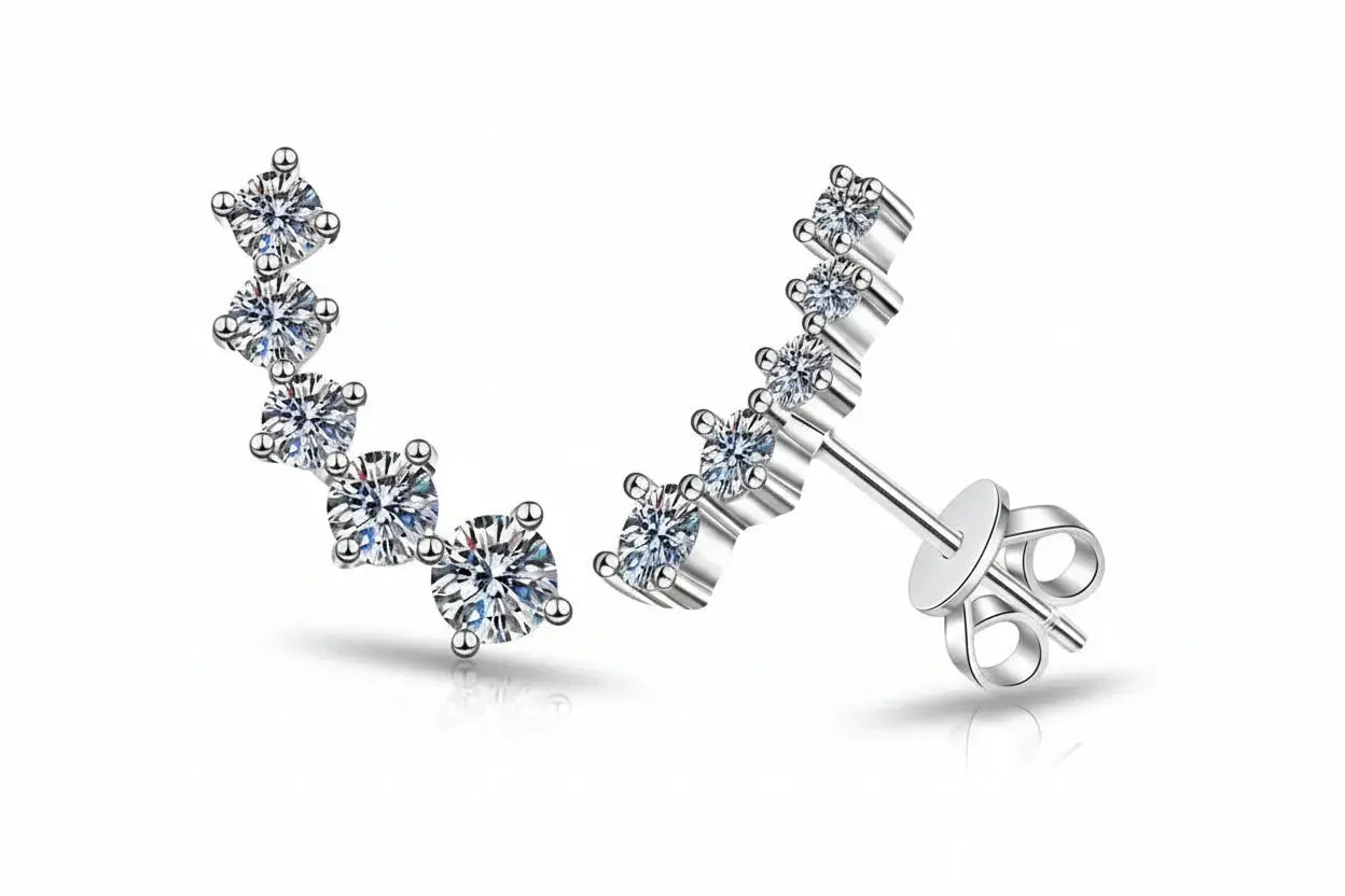 Zethech 1.16CT gradient moissanite stud earrings in silver, sparkling full gem design, perfect for women’s party jewelry