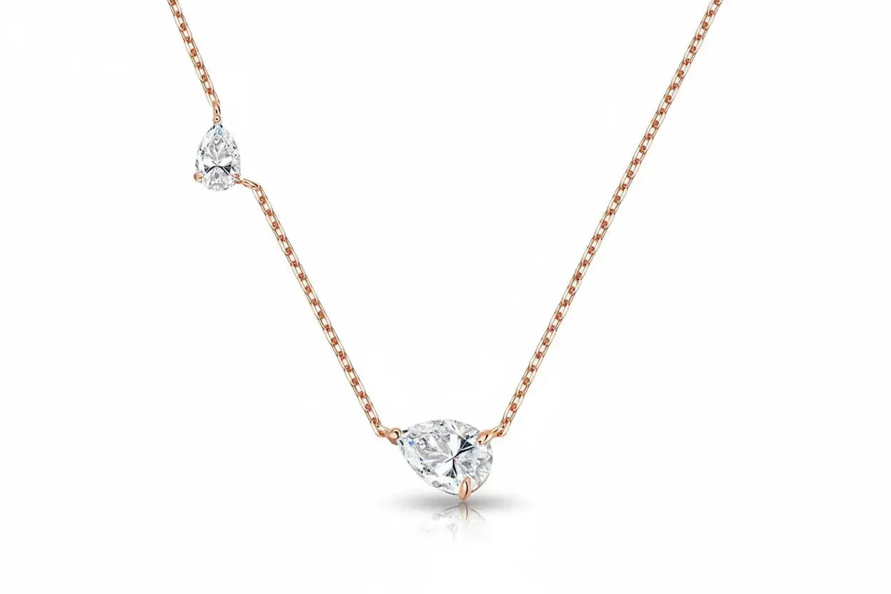 Zethech 2.5CT twin pear-shaped moissanite necklace for women, silver sterling silver chain with two gemstone pendants.