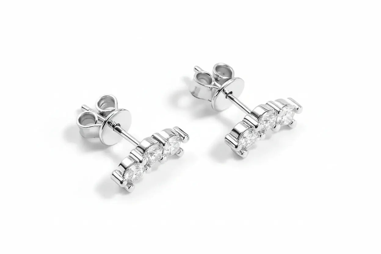 Silver Zethech Moissanite Stud Earrings, 0.6CTTW, rhodium-plated sterling silver jewelry for women with sparkling cluster design.