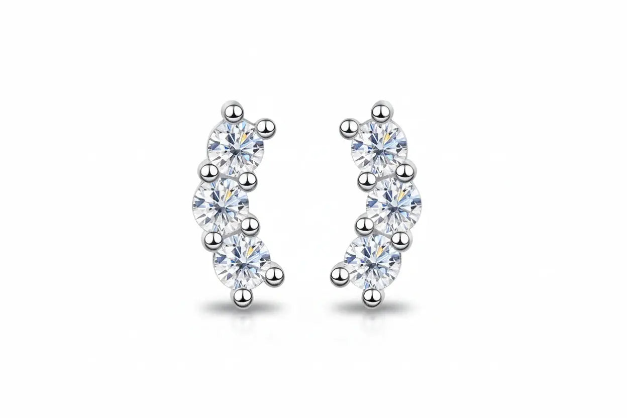 Silver Zethech Moissanite Stud Earrings with 0.6CTTW full-cut stones, rhodium-plated sterling silver, perfect for women and special occasions.